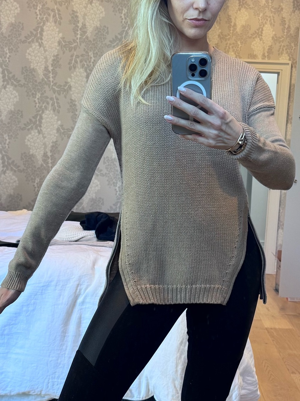 BCBG Heather Camel Sweater with Zippers size XS